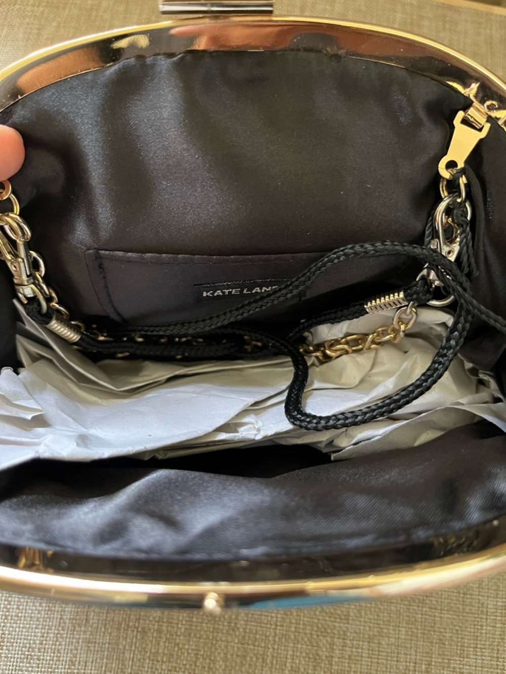 Kate Landry Black Pleated Clutch with Gold Frame - Picture 3 of 8